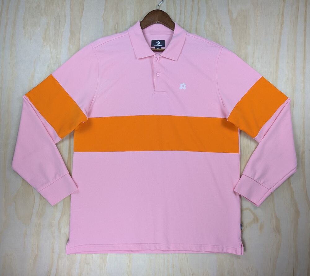 Converse Golf Le Fleur Men's XL Long Sleeve Polo Shirt Pink Orange Colorblock